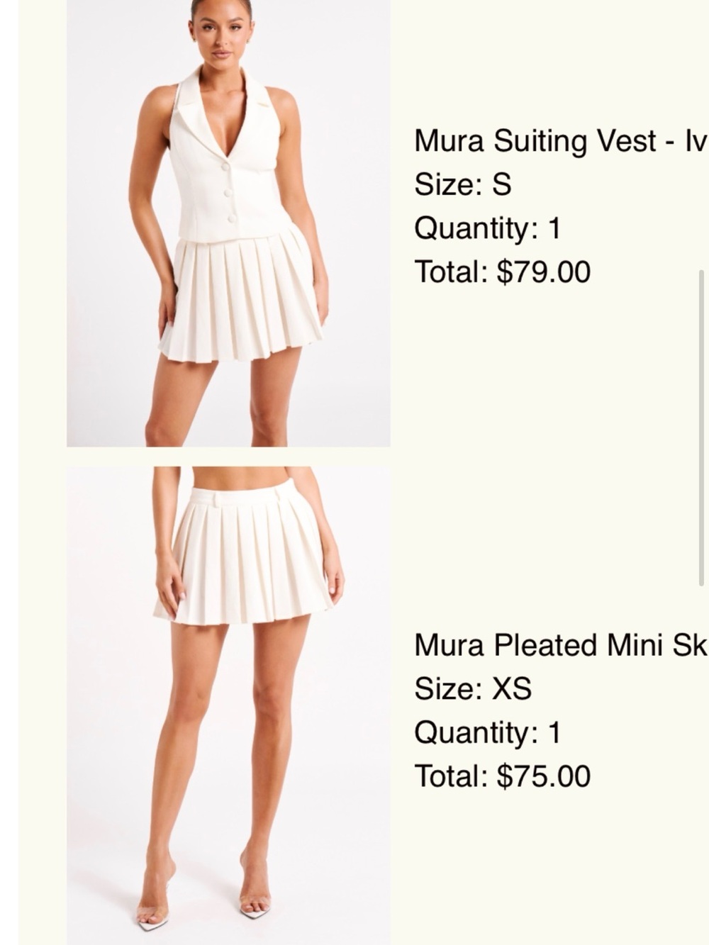 Ivory Pleated Mini Skirt and Suiting Vest Set